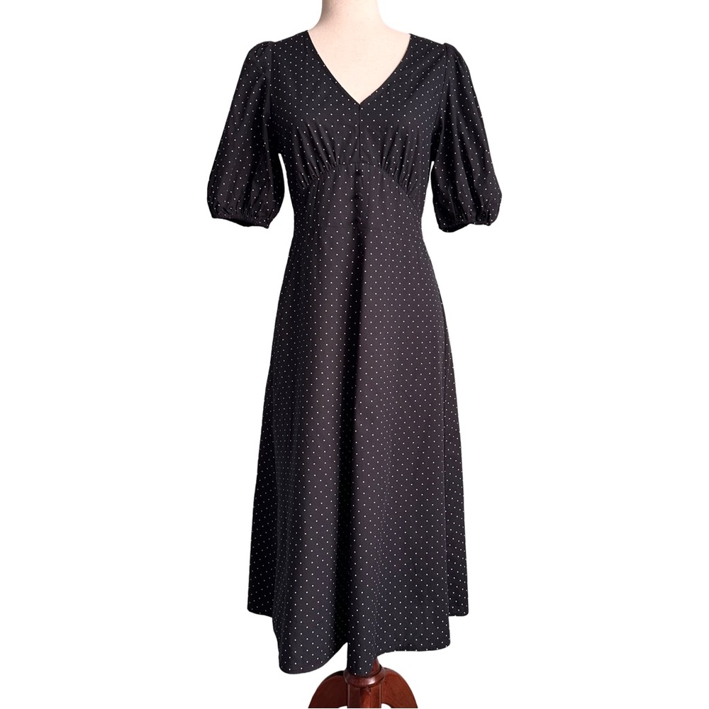 Banana Republic Women's Black White Polka Dot Midi Dress Size 2 EUC Cottagecore